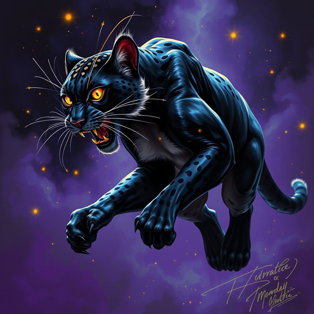 Dark Fantasy Black Cheetah in Electrifying Leap