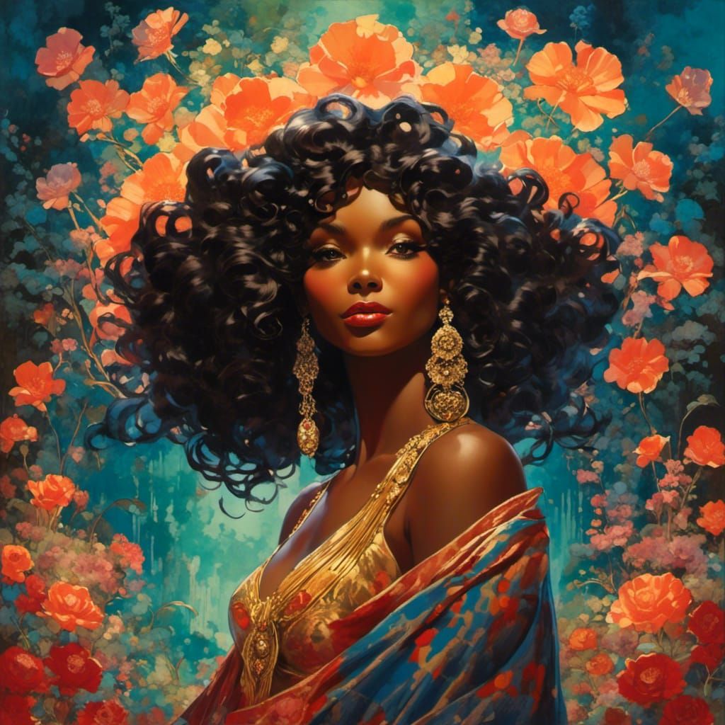 Black Cat with Woman in Art Nouveau Style