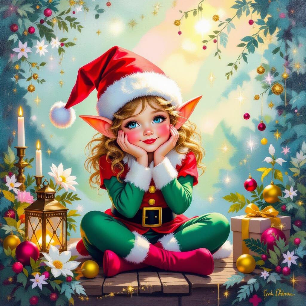 Whimsical Christmas Elf in Luminous Metamodern Style