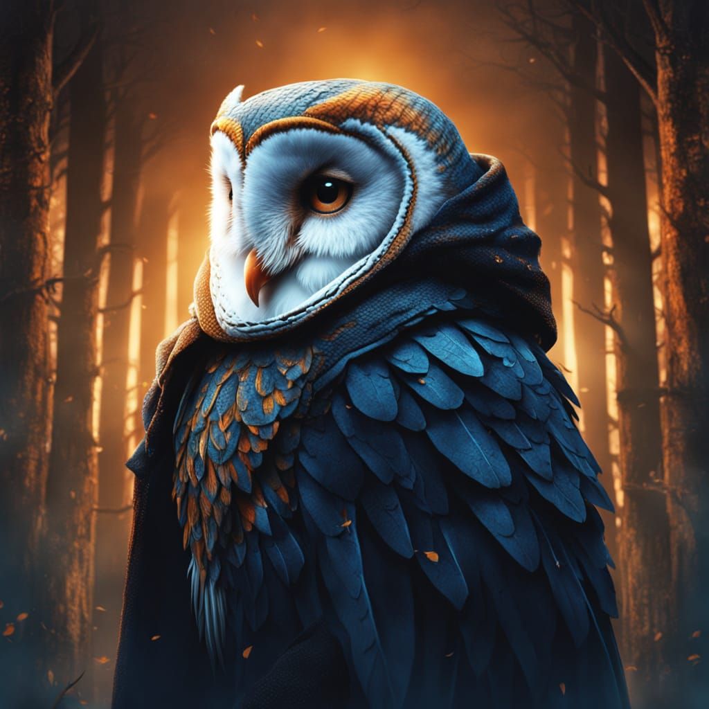 Barn Owl Human in Dark Cloak, Fantasy Art