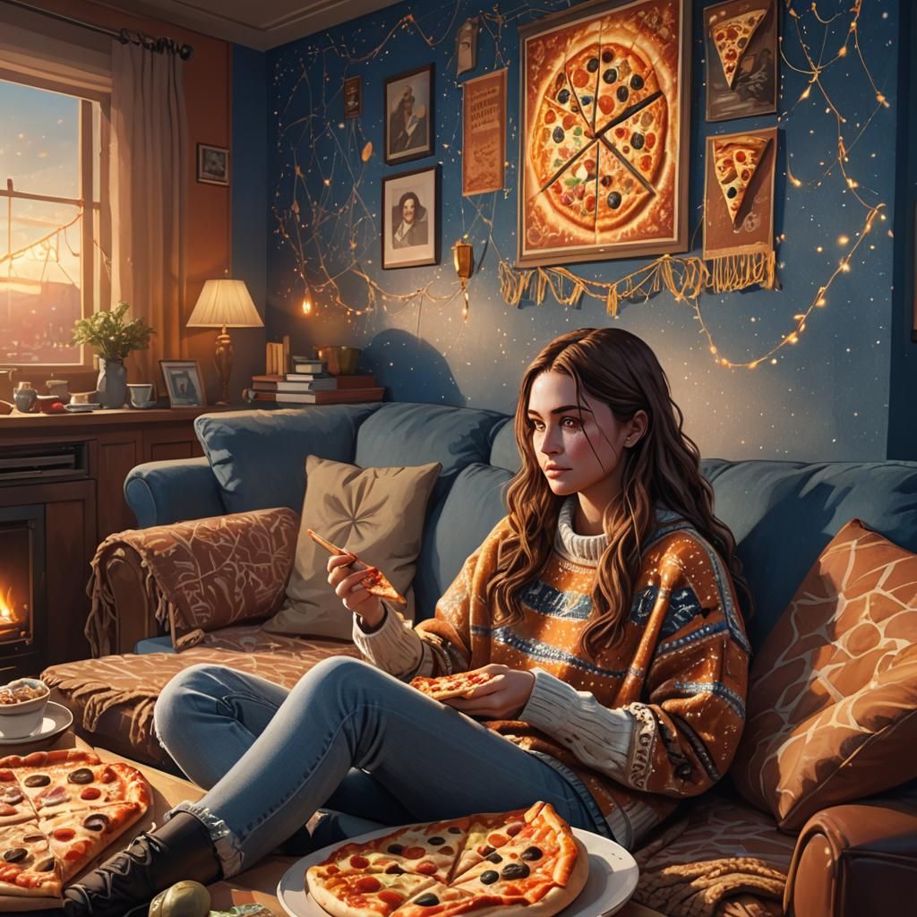 Cozy Girl Watching Titanic: Cinematic Concept Art