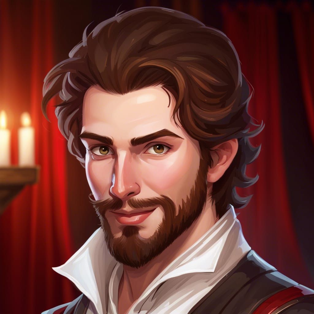 Half-Elf Bard Portrait on Stage, Detailed Digital Art