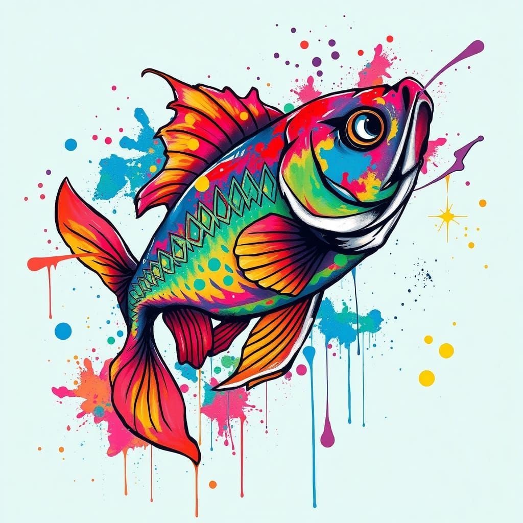 Majestic Graffiti Fish in Vibrant Splash Art
