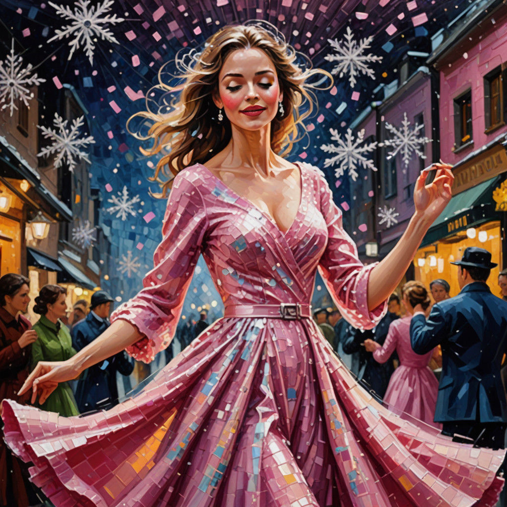 Woman in Vibrant Neo-Impressionist Dance