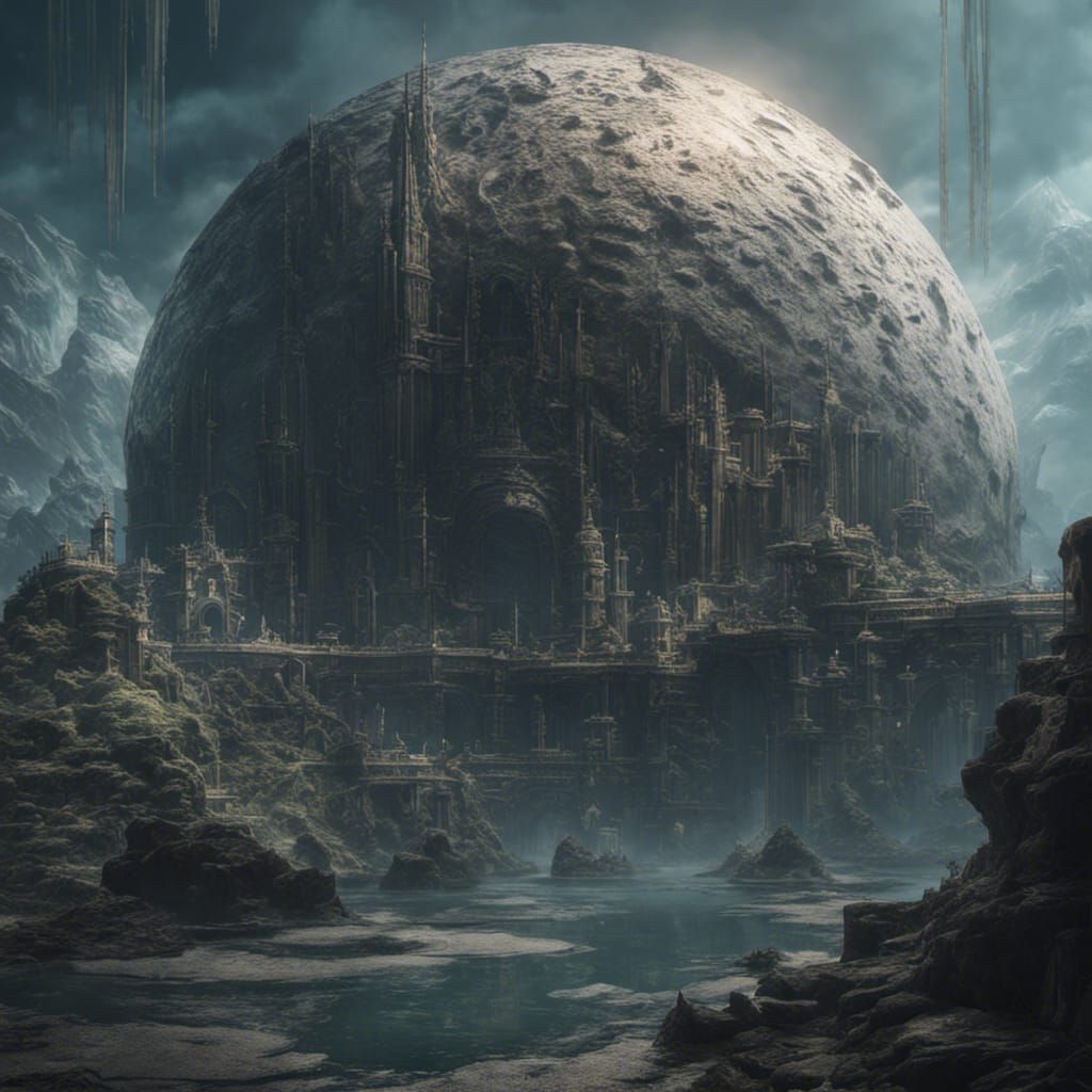 Cyberpunk Moon Under Water: 8K Fantasy Art