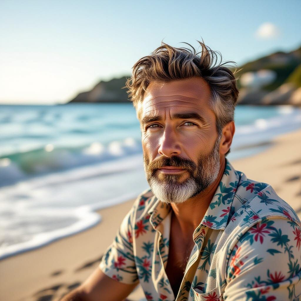 Impressionistic Portrait of Middle-Aged Man on Beach