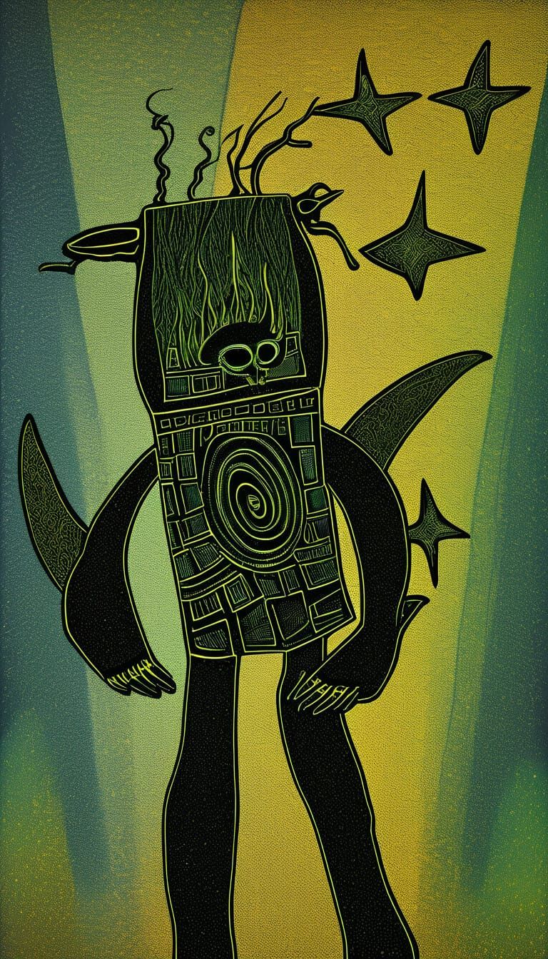 Surreal Cosmic Figure in Vibrant, Psychedelic Style