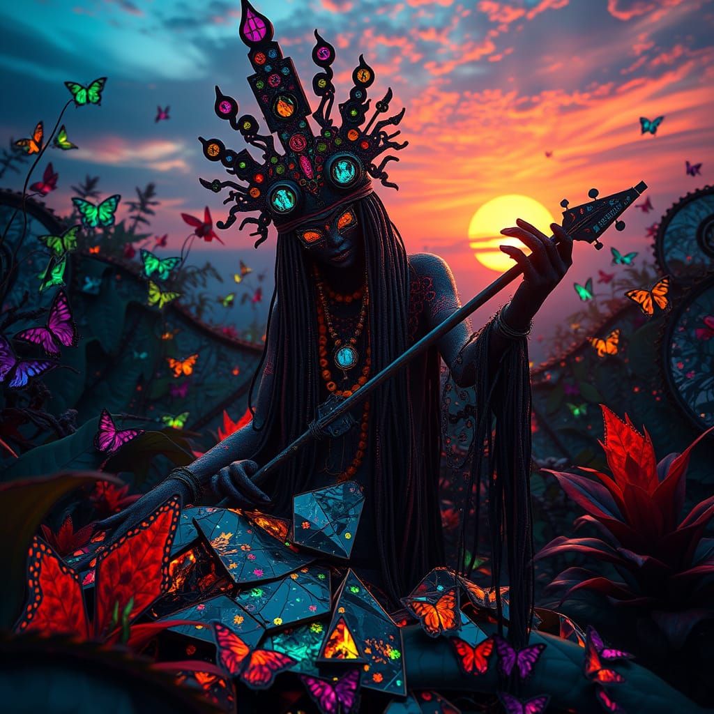 Shaman and Bioluminescent Creatures in Fantasy Kingdom