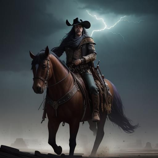 Western Outlaws in Desert Rain: Digital Art