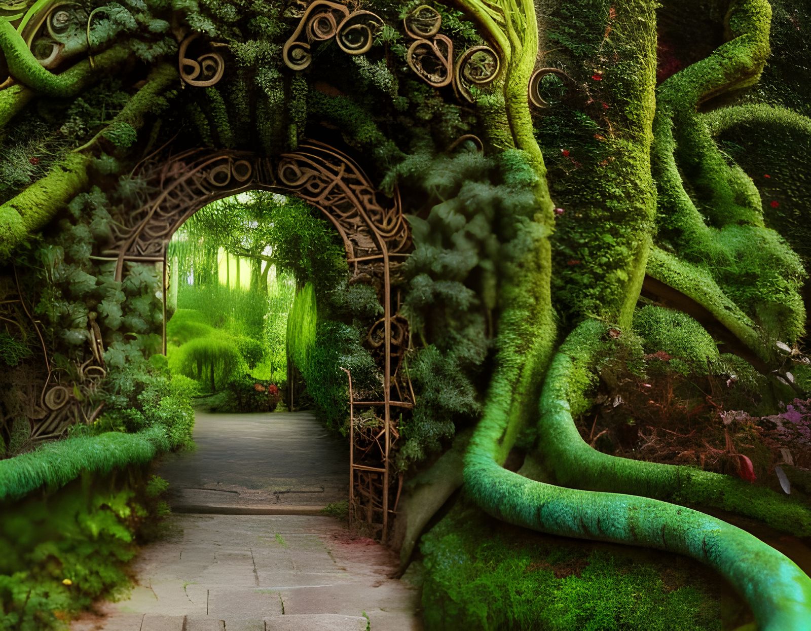 Enchanting Secret Garden Entrance in Art Nouveau Style
