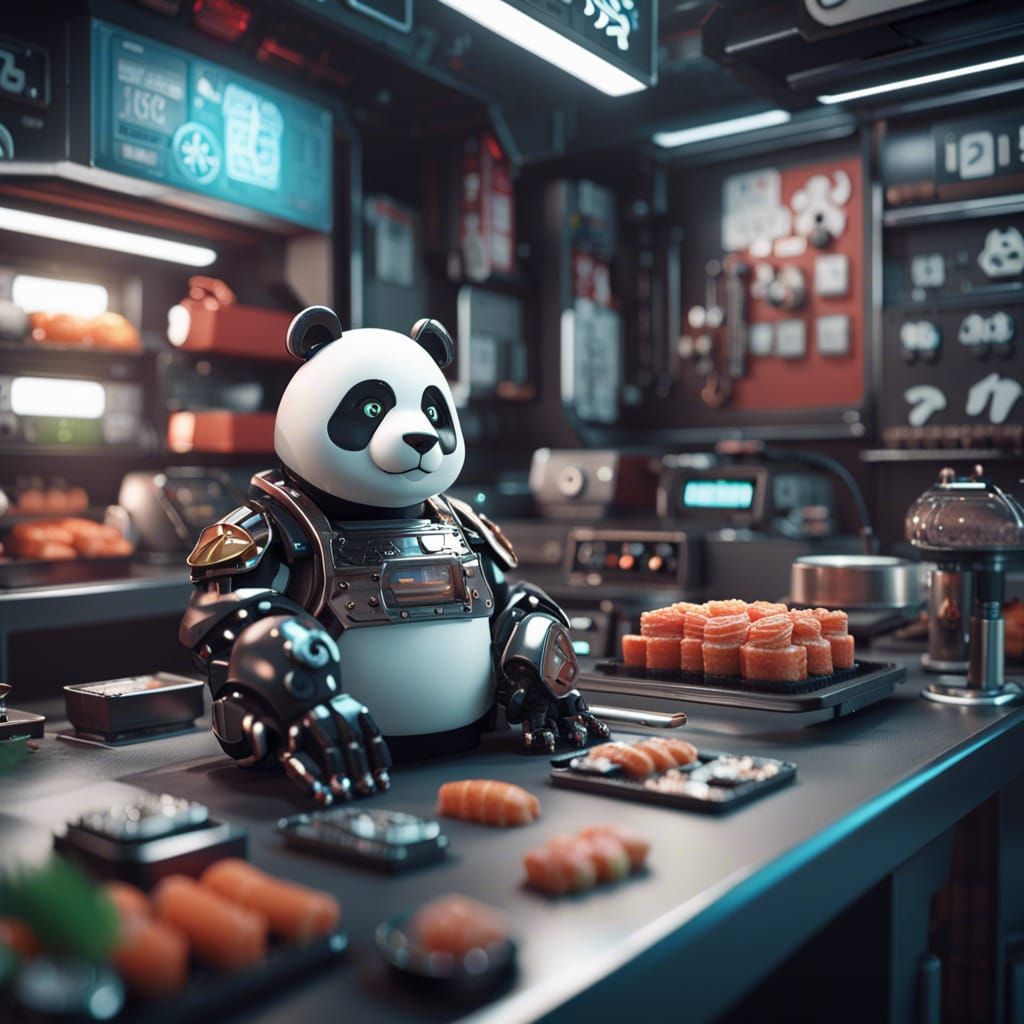 Panda Sushi Master in Sci-Fi Shop