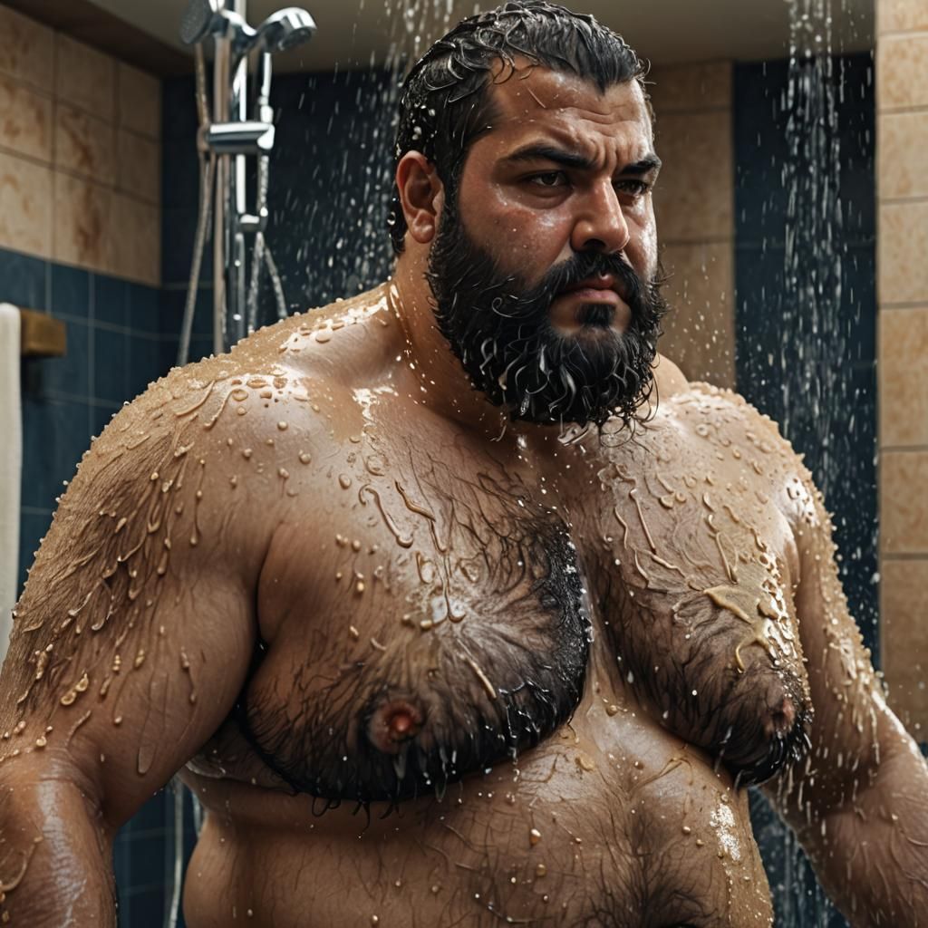 Lebanese Man Showering: Hyper-Realistic Digital Matte Painti...