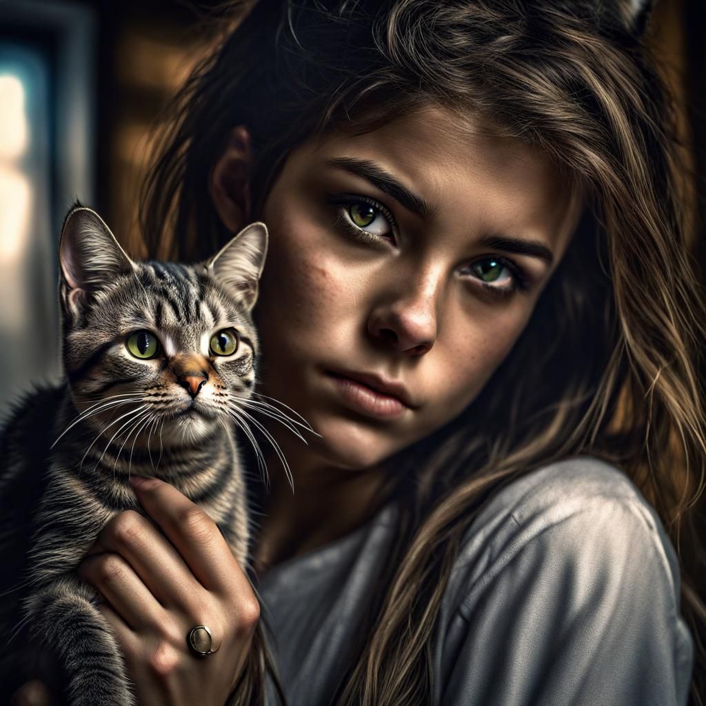Hyperrealistic Cat Girl Portrait in HDR