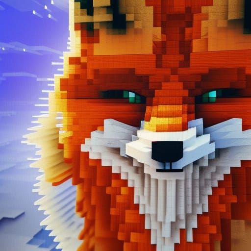 Hyperrealistic Minecraft Fox Splash Art