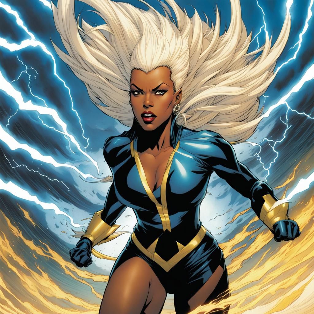 Storm with Mohawk in an Action Comic Style
