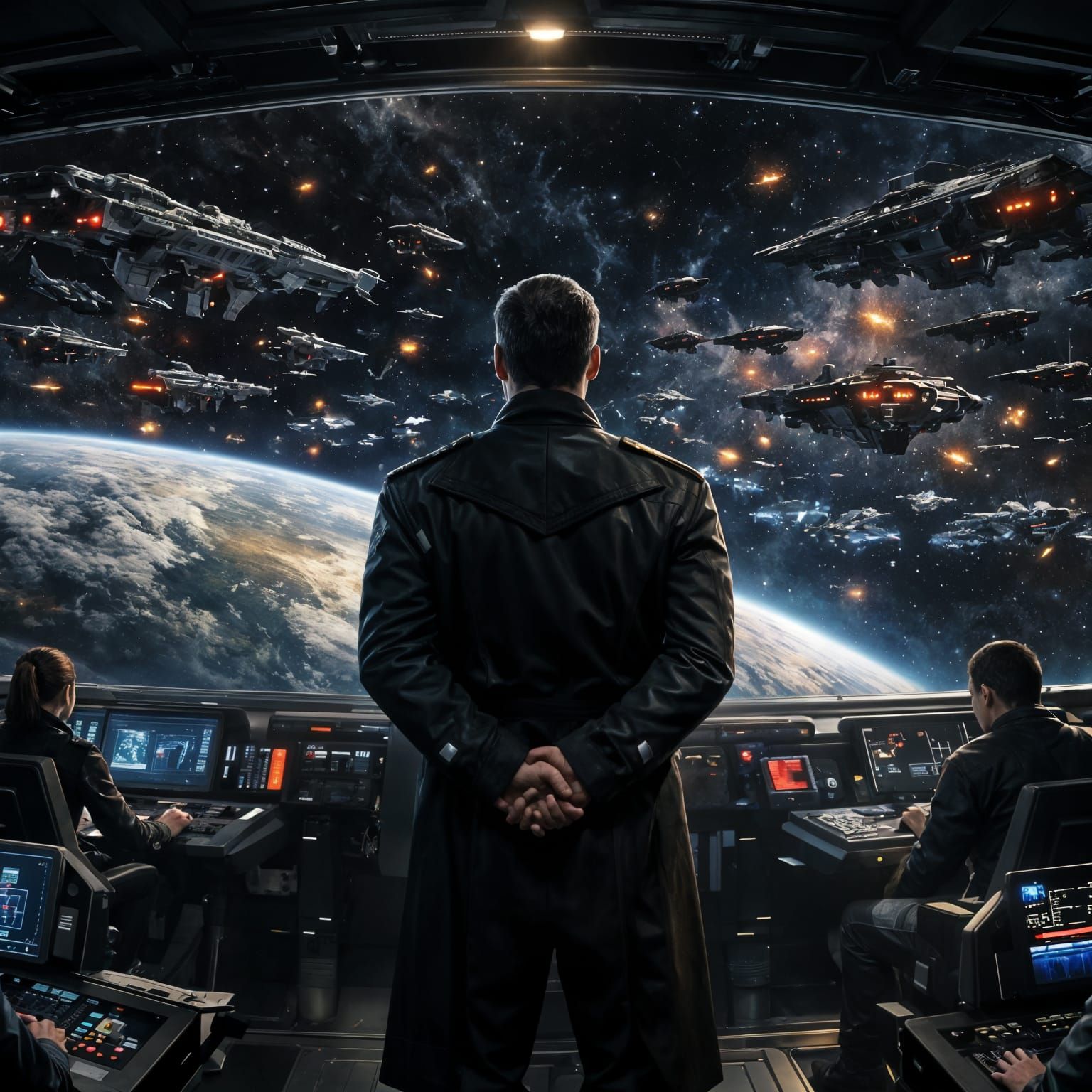 Starship Captain Defends Fleet Against Enemy Armada