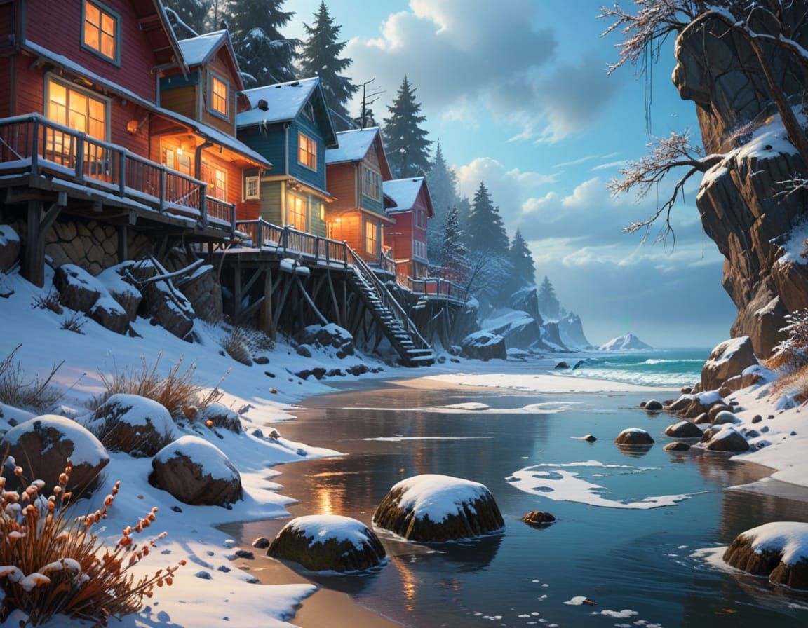 Hyperrealistic Winter Seascape Concept Art