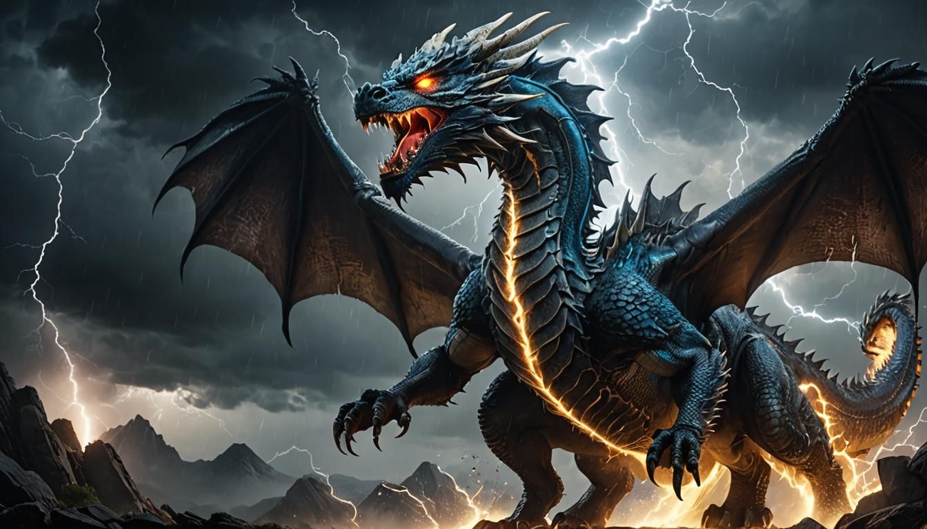Majestic Storm Dragon Roaring in Epic Lightning