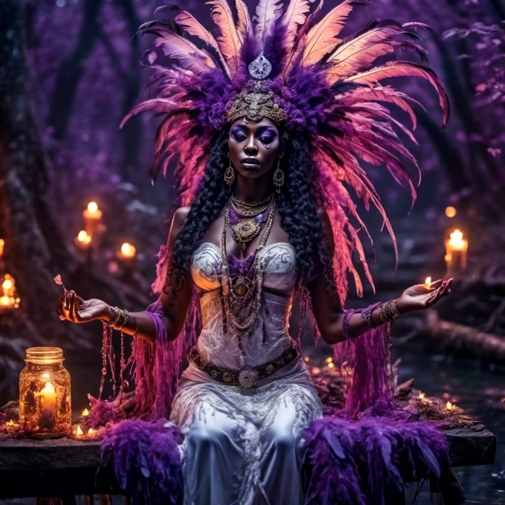 Voodoo Priestess Casting Magic in the Bayou