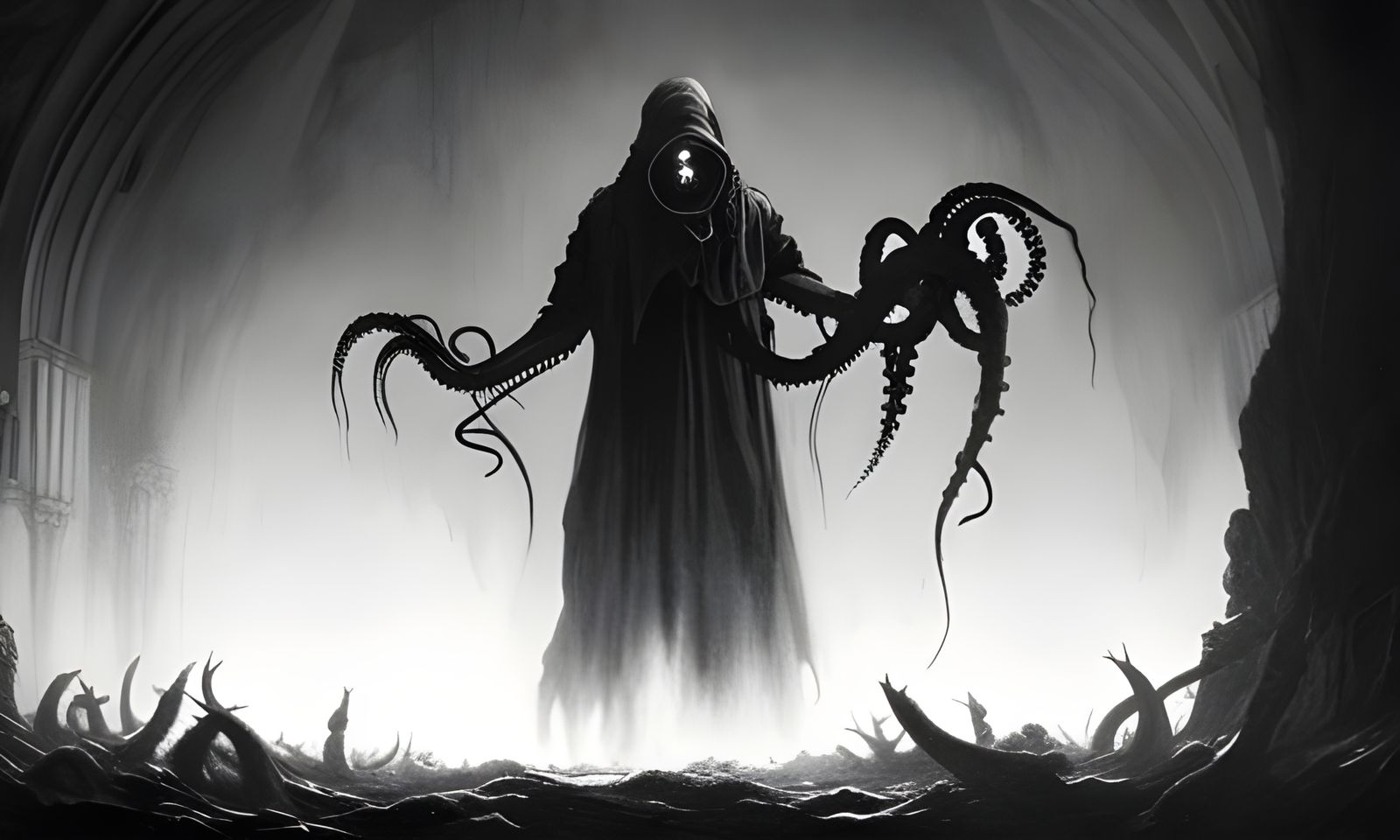 Lovecraftian Horror with Tentacles in Doré Style