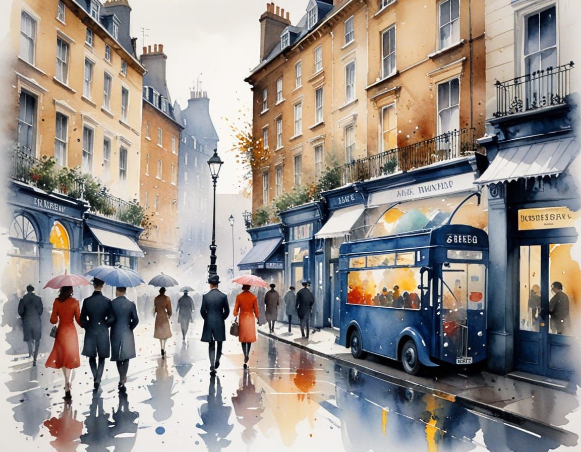Ethereal Watercolour of London Culture Icons