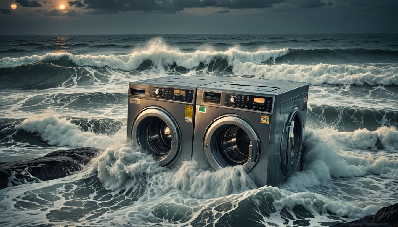 Giant Washing Machine in Ocean at Night