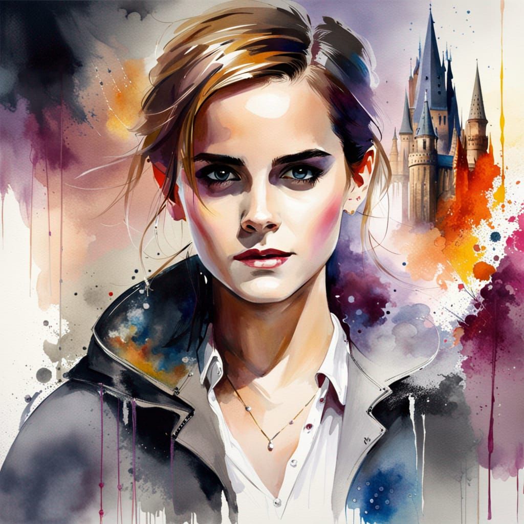 Emma Watson Portrait in Watercolor by Willem Haenraets
