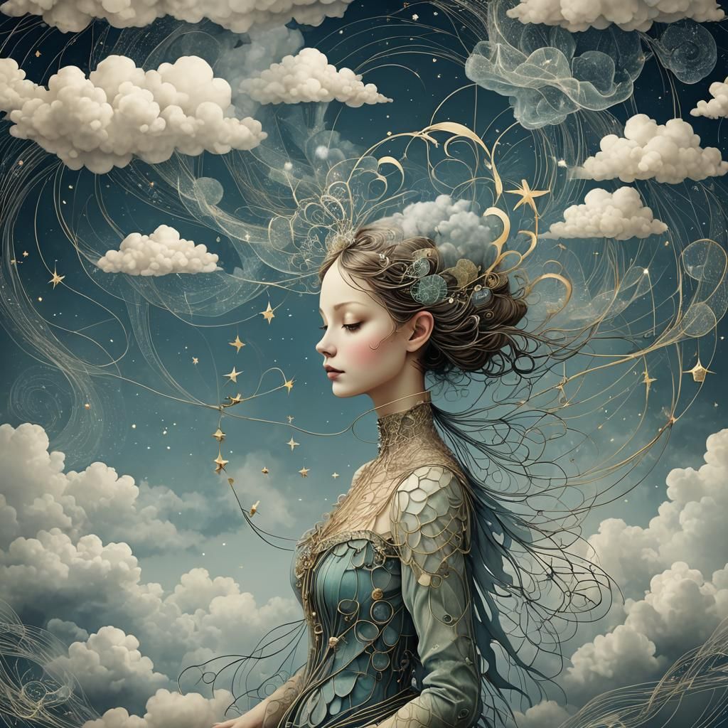 Fairy Creating Celestial Clouds with Strings