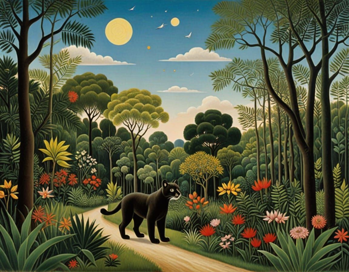 Vibrant Daytime Landscape in Henri Rousseau Style