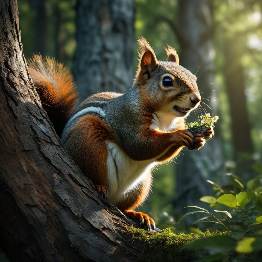 Surreal Summer Forest Squirrel in Hyper-Realistic Art