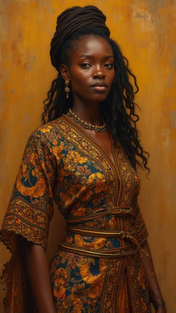 Regal African Queen in Renaissance-Inspired Art