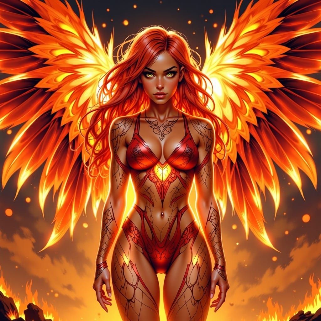 Phoenix Woman Rising in Anime Style