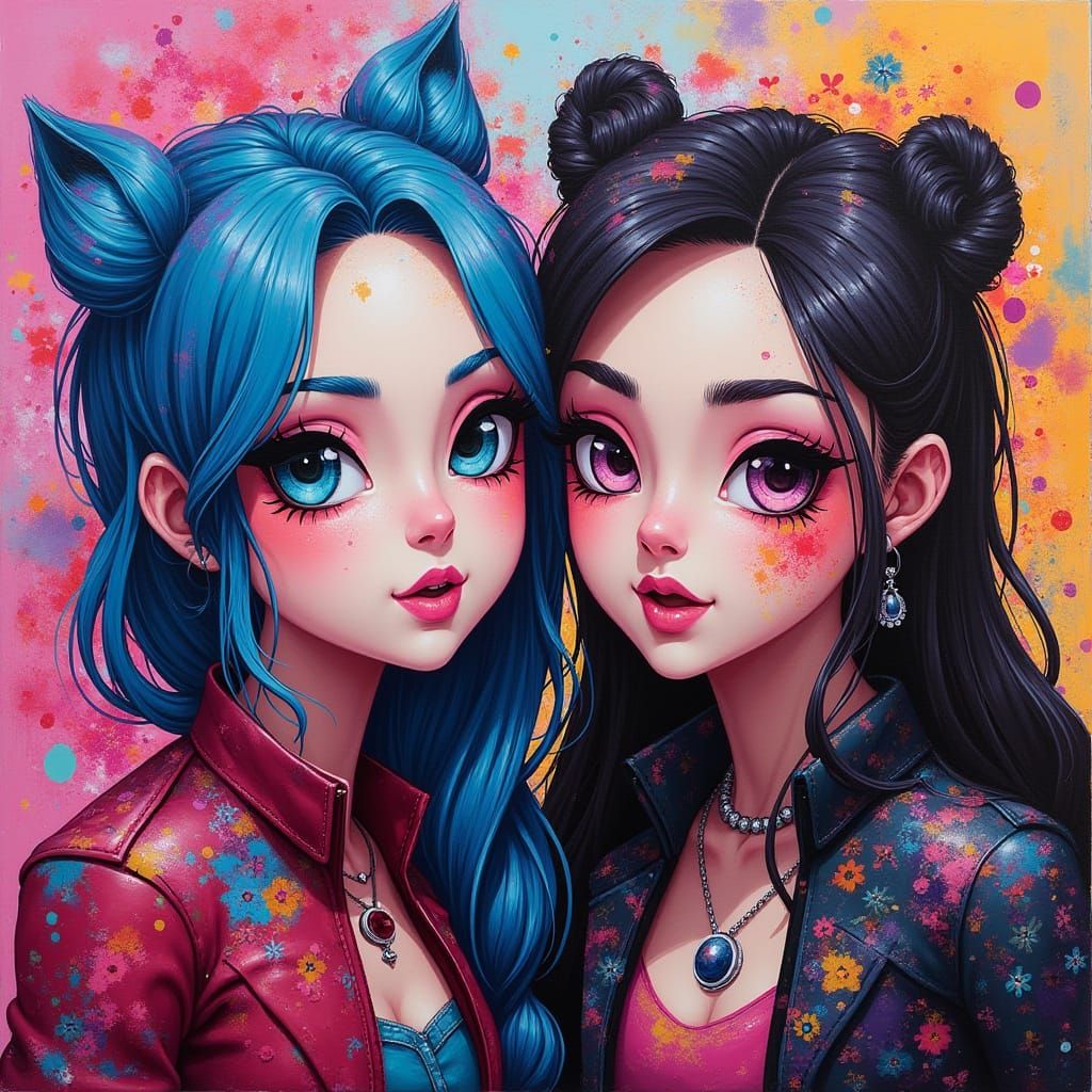 Luna and Zoe Graffiti Art with Vibrant Splash and Street Sty...