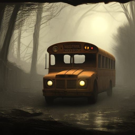 School Bus in Silent Hill: Dark Fantasy Masterpiece