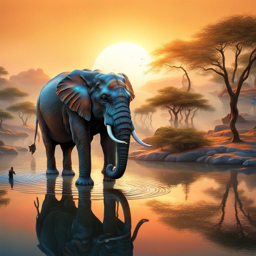 old elephant, drinking water