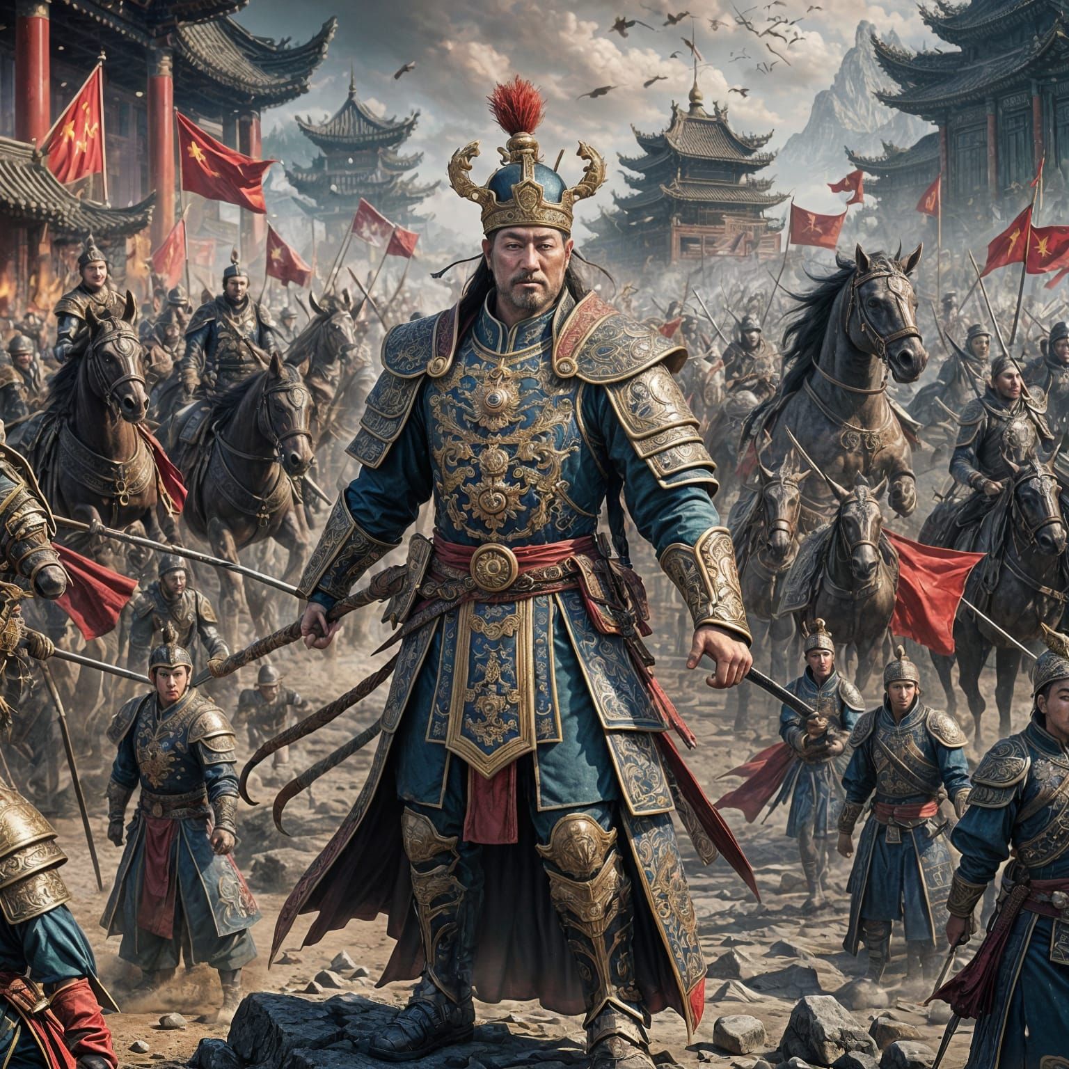 Chinese Emperor in Battle: Fantasy Concept Art