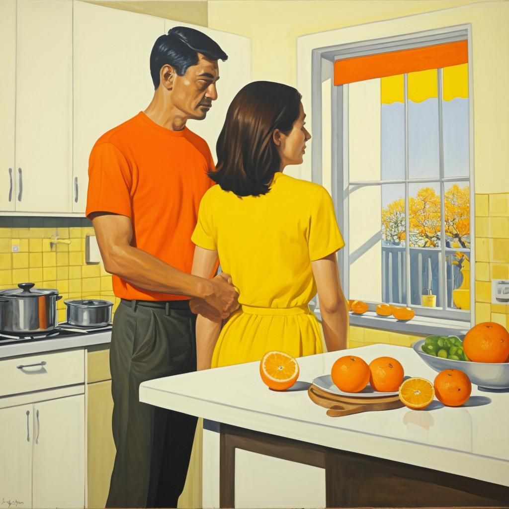 Warm Kitchen Scene with Man and Woman