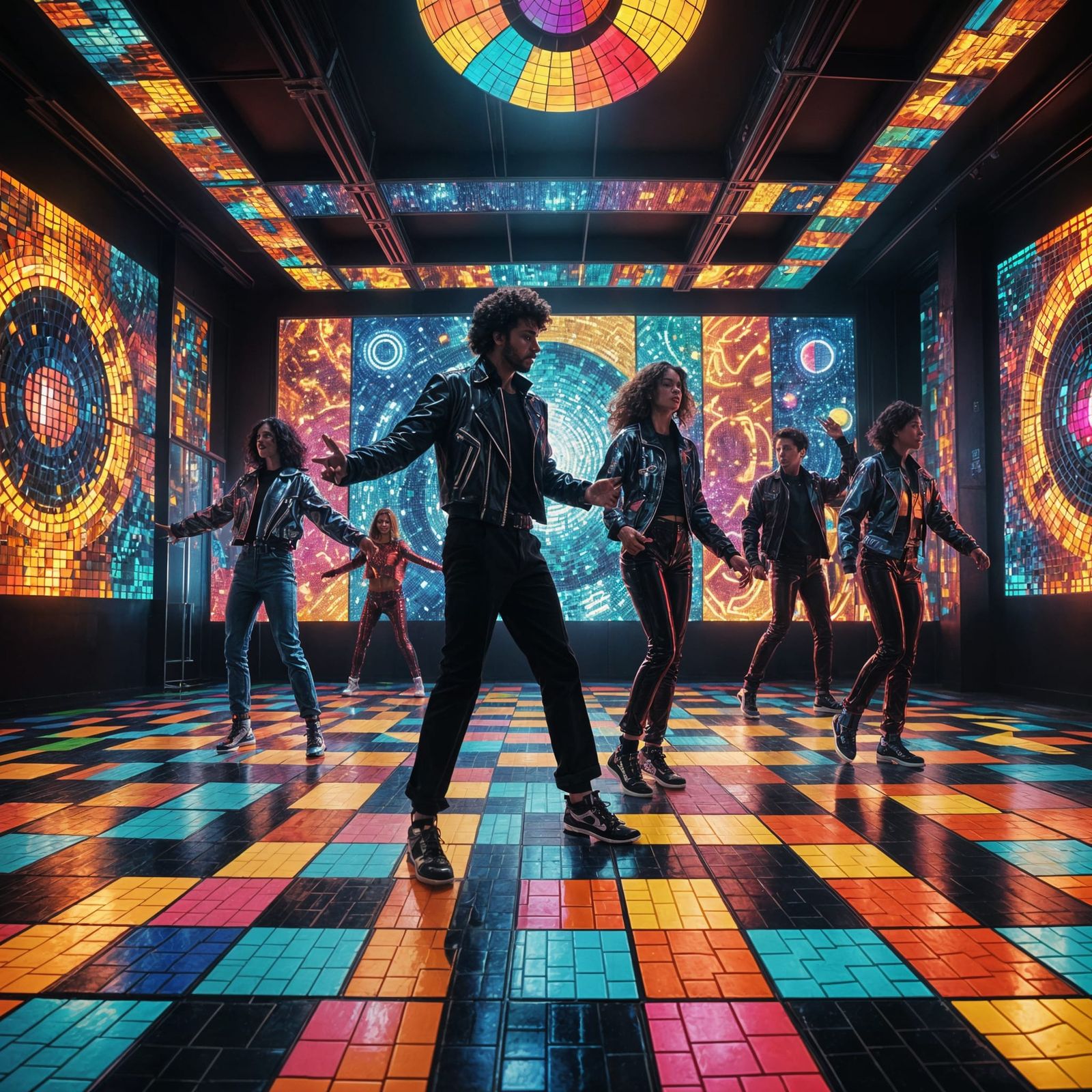 Vibrant Disco Mosaic Dance Floor