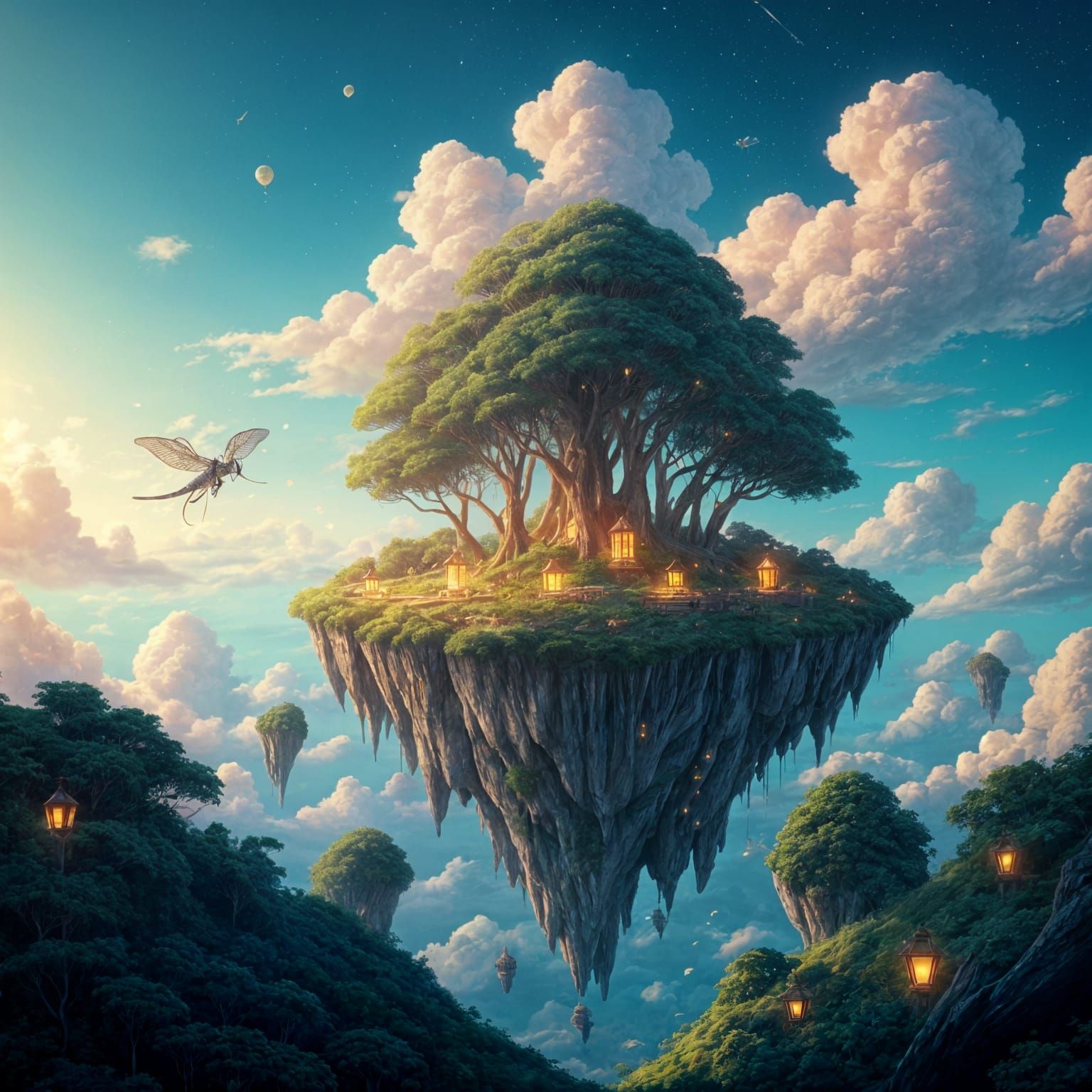 Ethereal Floating Island with Luminescent Forest