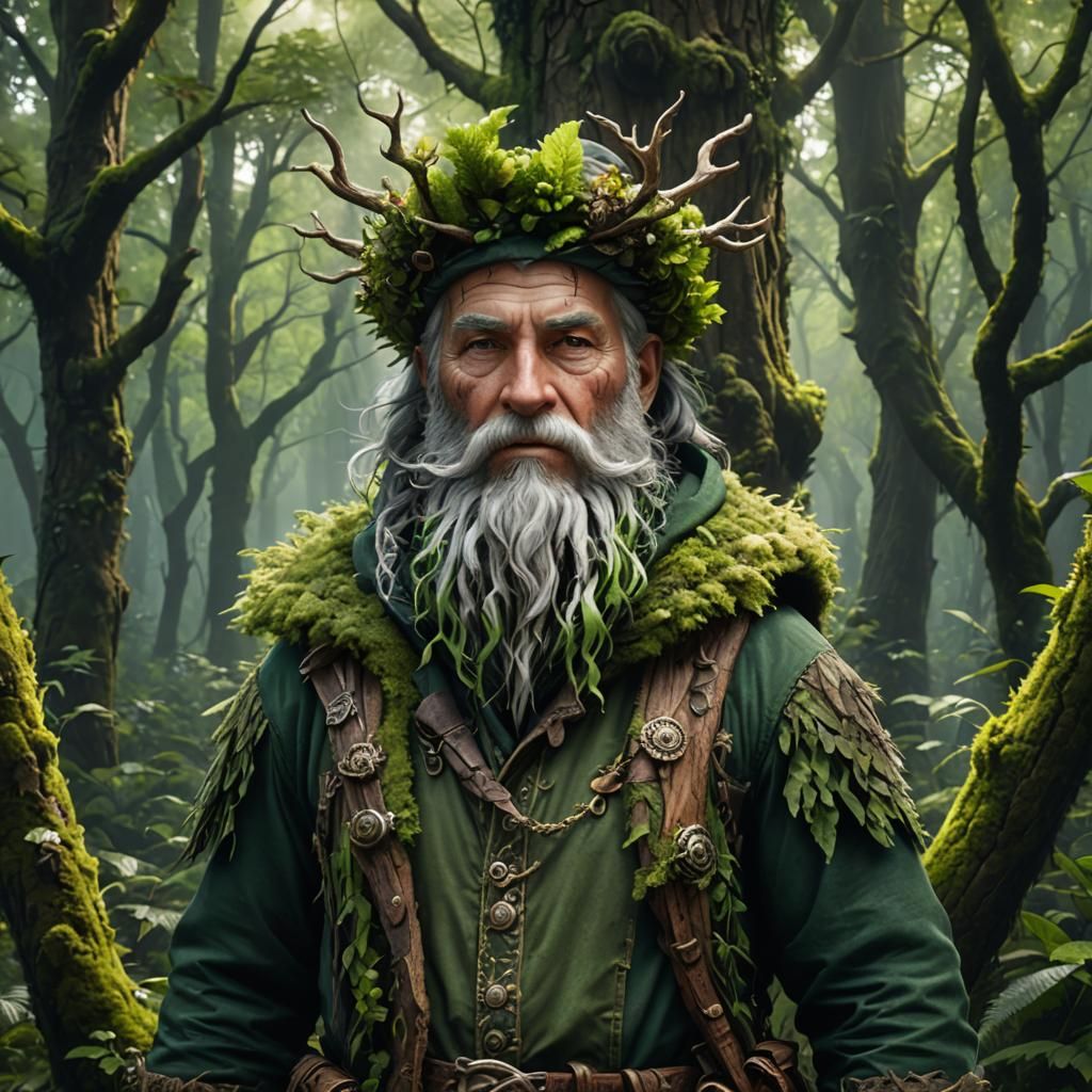 Kind Forest Man: Detailed Matte Painting in Green
