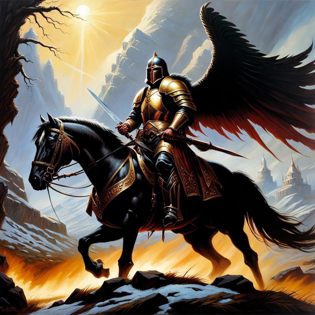 Grimdark Paladin on a Fantastical Battlefield in Oils