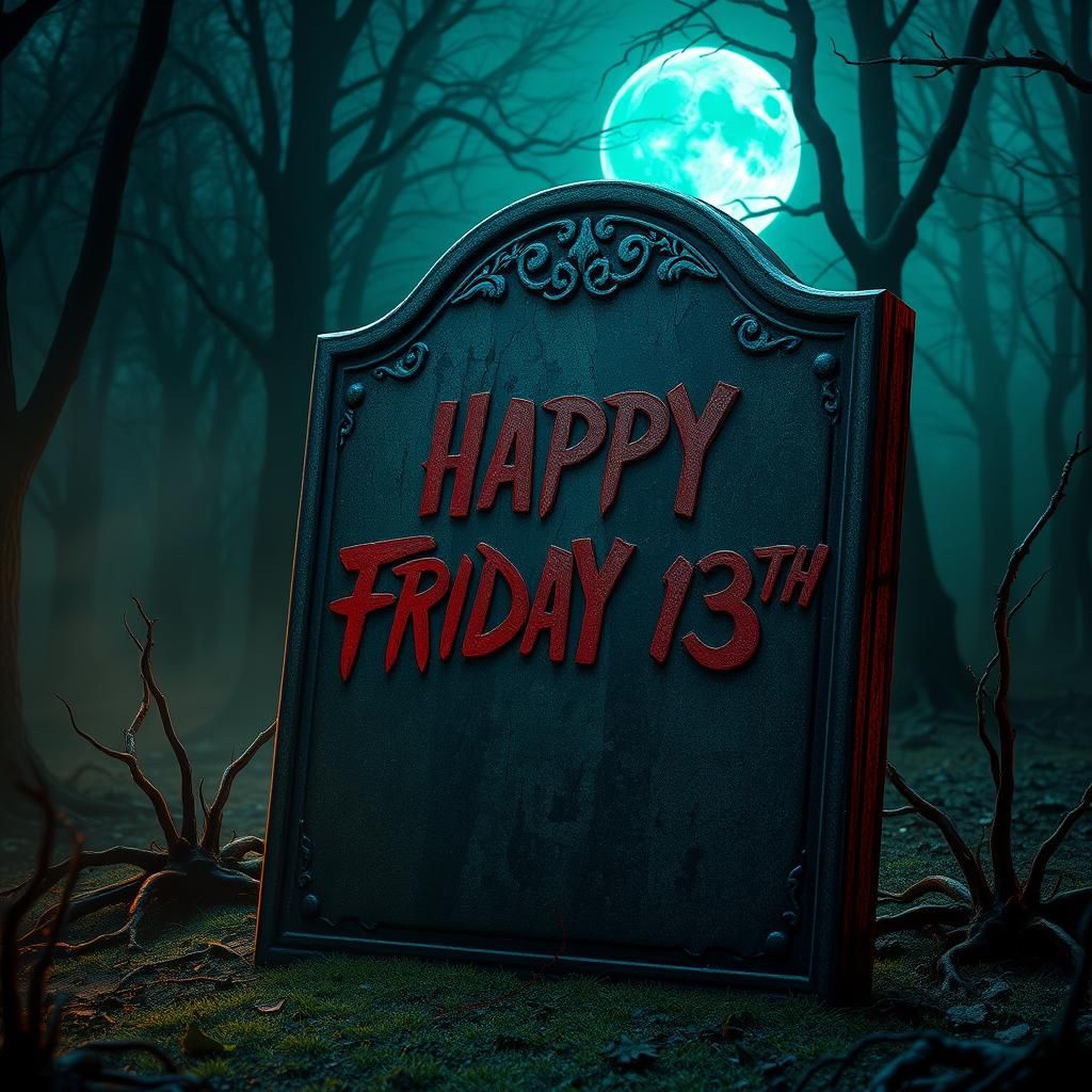 Eerie Friday the 13th Gravestone in Dark Surreal Style