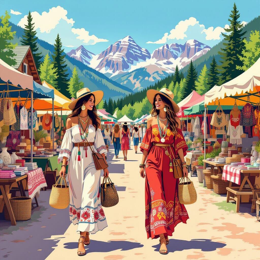 Aspen Colorado Flea Market with Hippie Shoppers