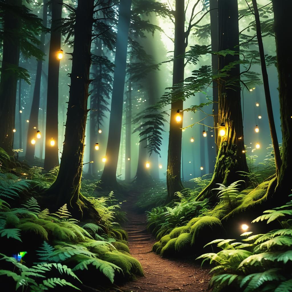 Enchanted Forest with Fireflies in Magical Realism