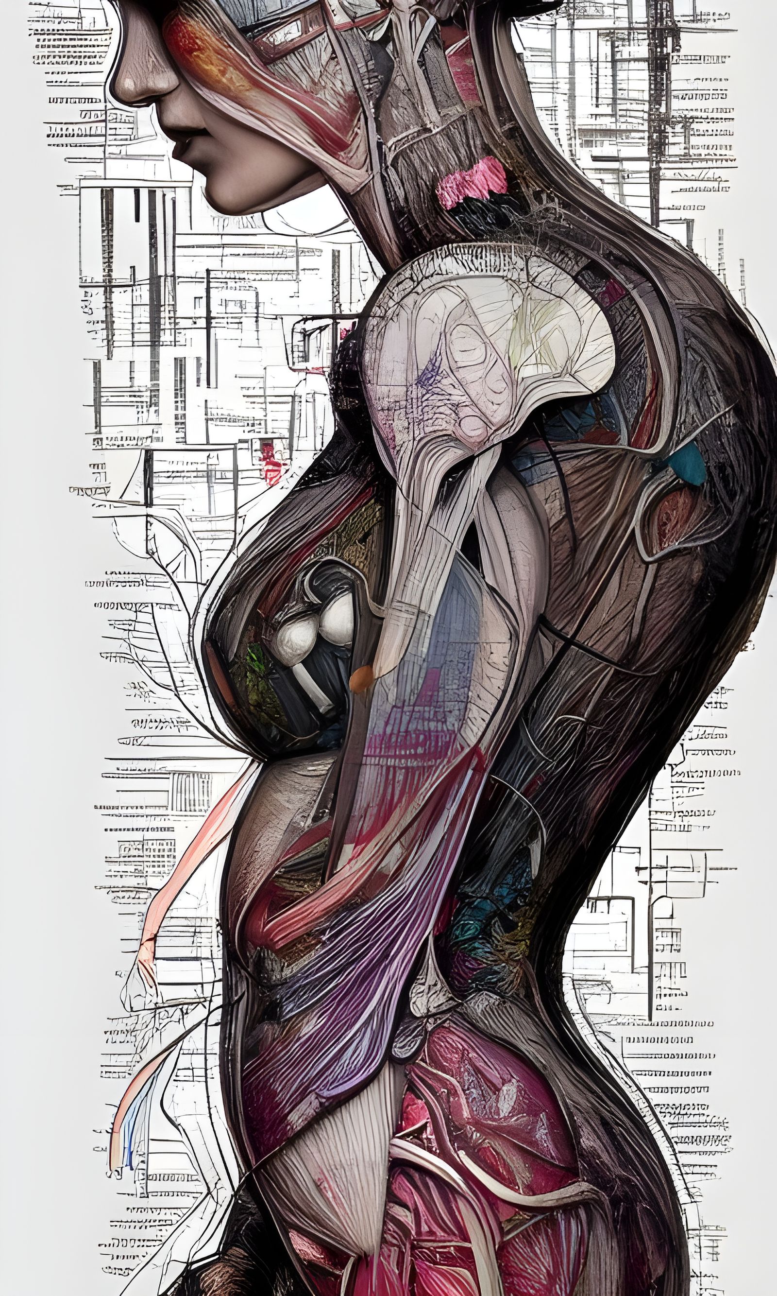 Goddess Anatomy Cross-Section: Detailed Ink Illustration
