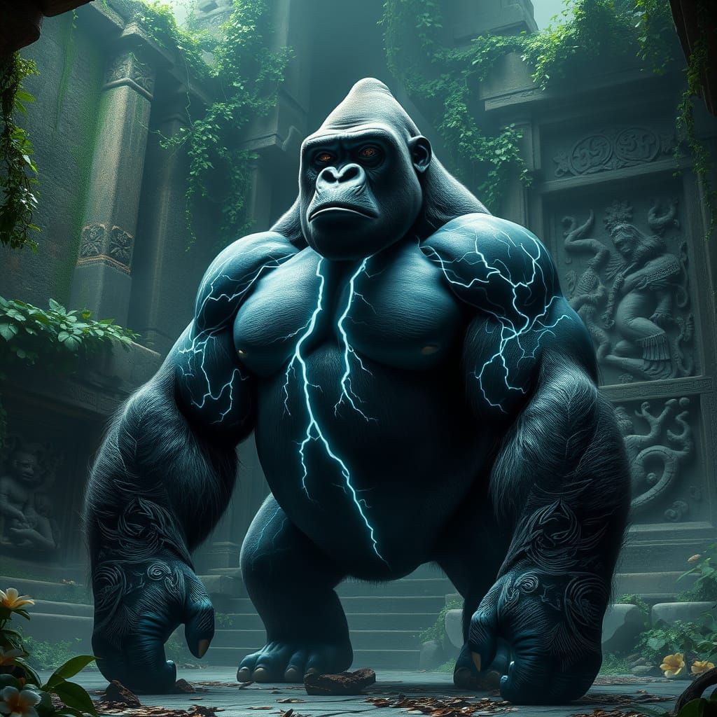 Gargantuan Black Gorilla Guardian in Ancient Temple