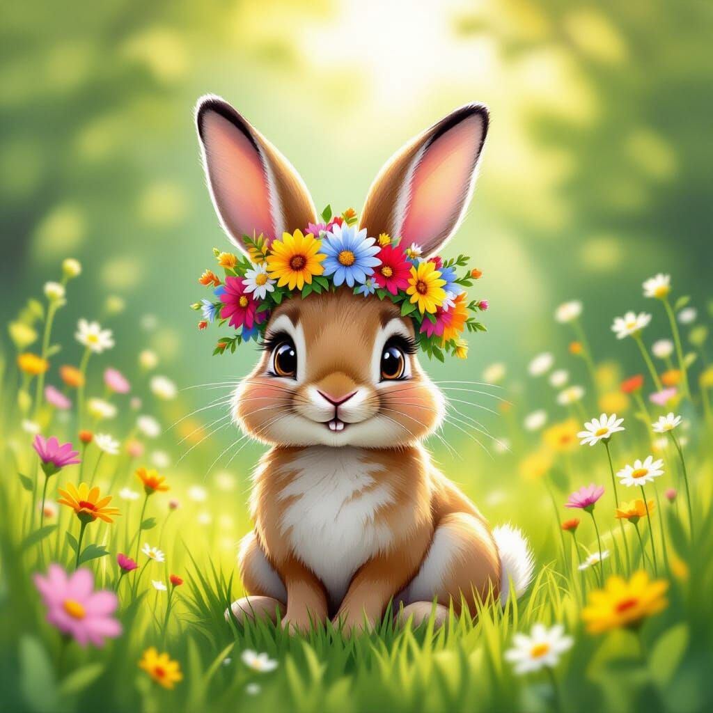 Whimsical Hare in Wildflower Meadow, Children's Book Style