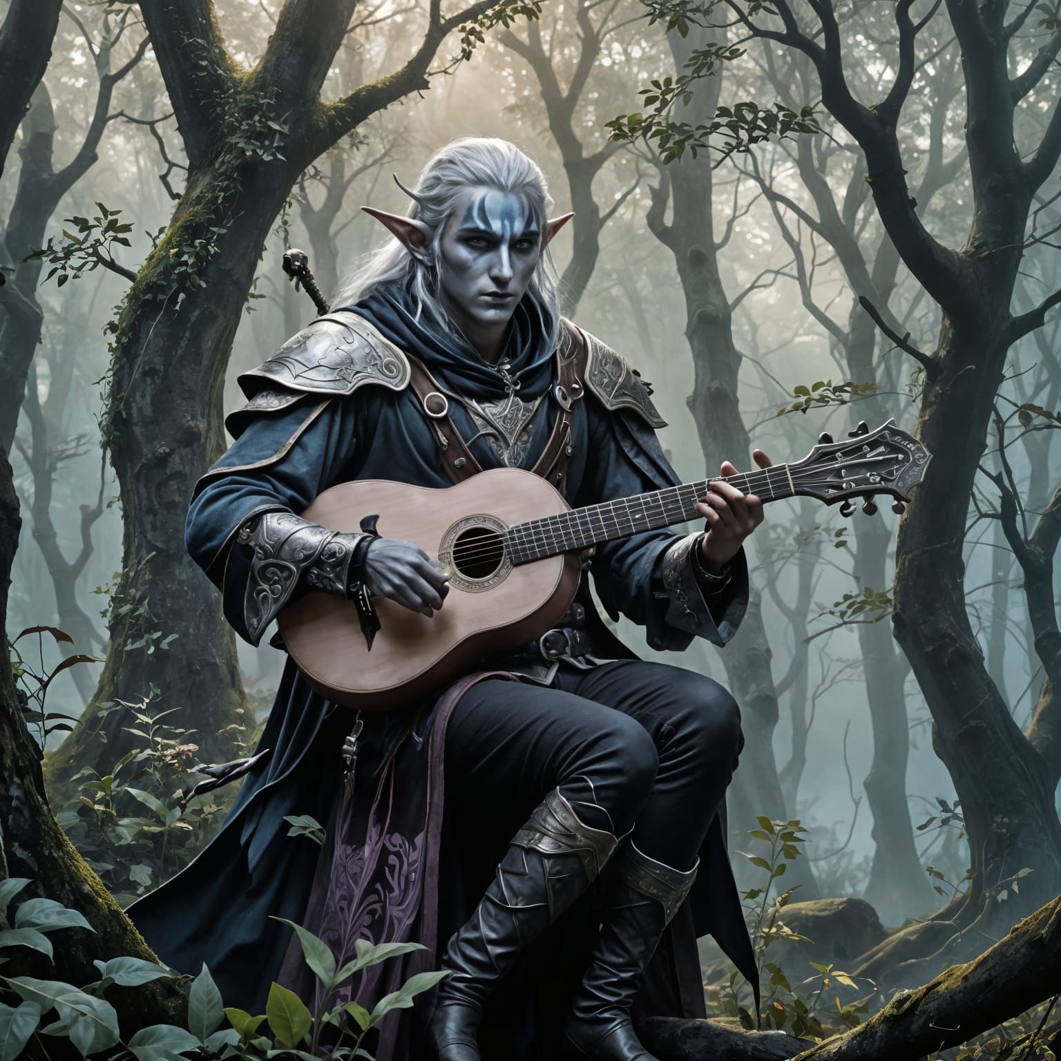 Half-Elf Bard with Scars, Detailed Fantasy Art