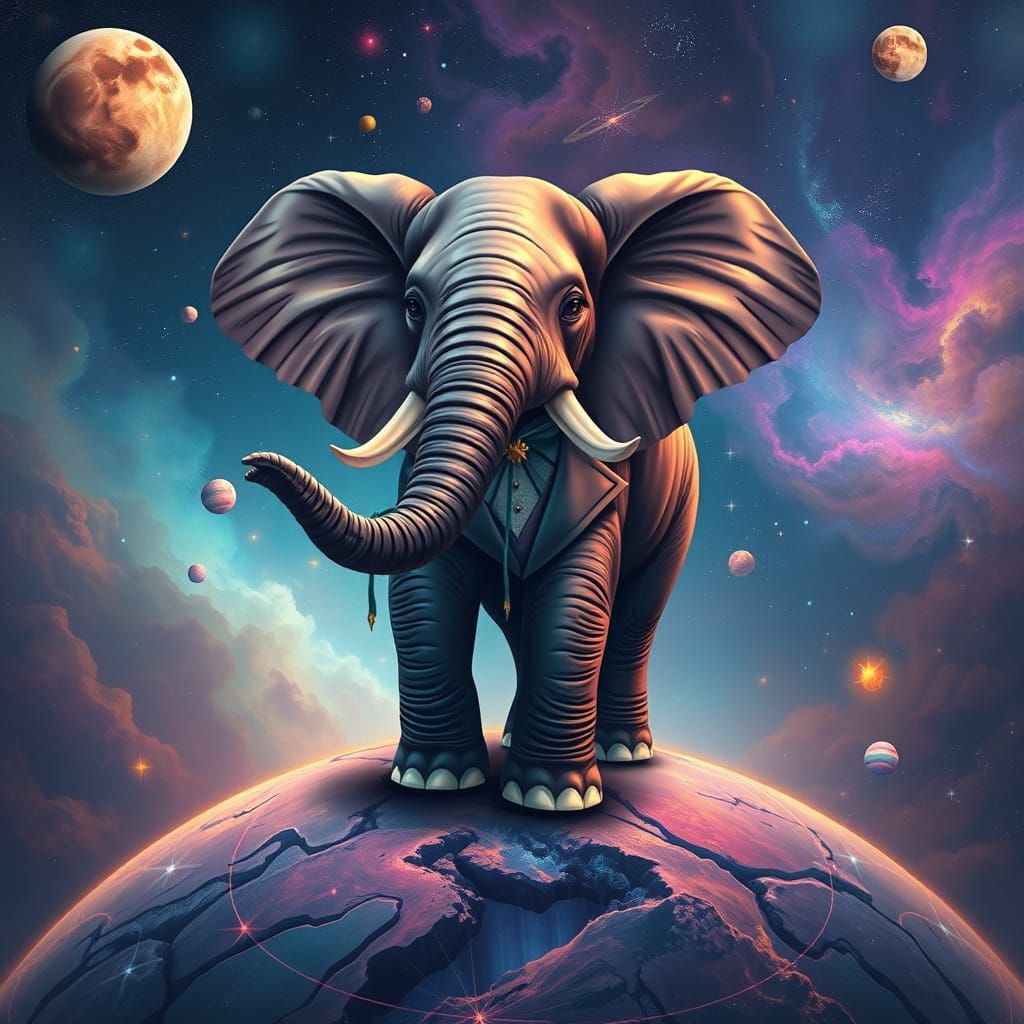Cosmic Elephant on Nebula Planet in Digital Art Style