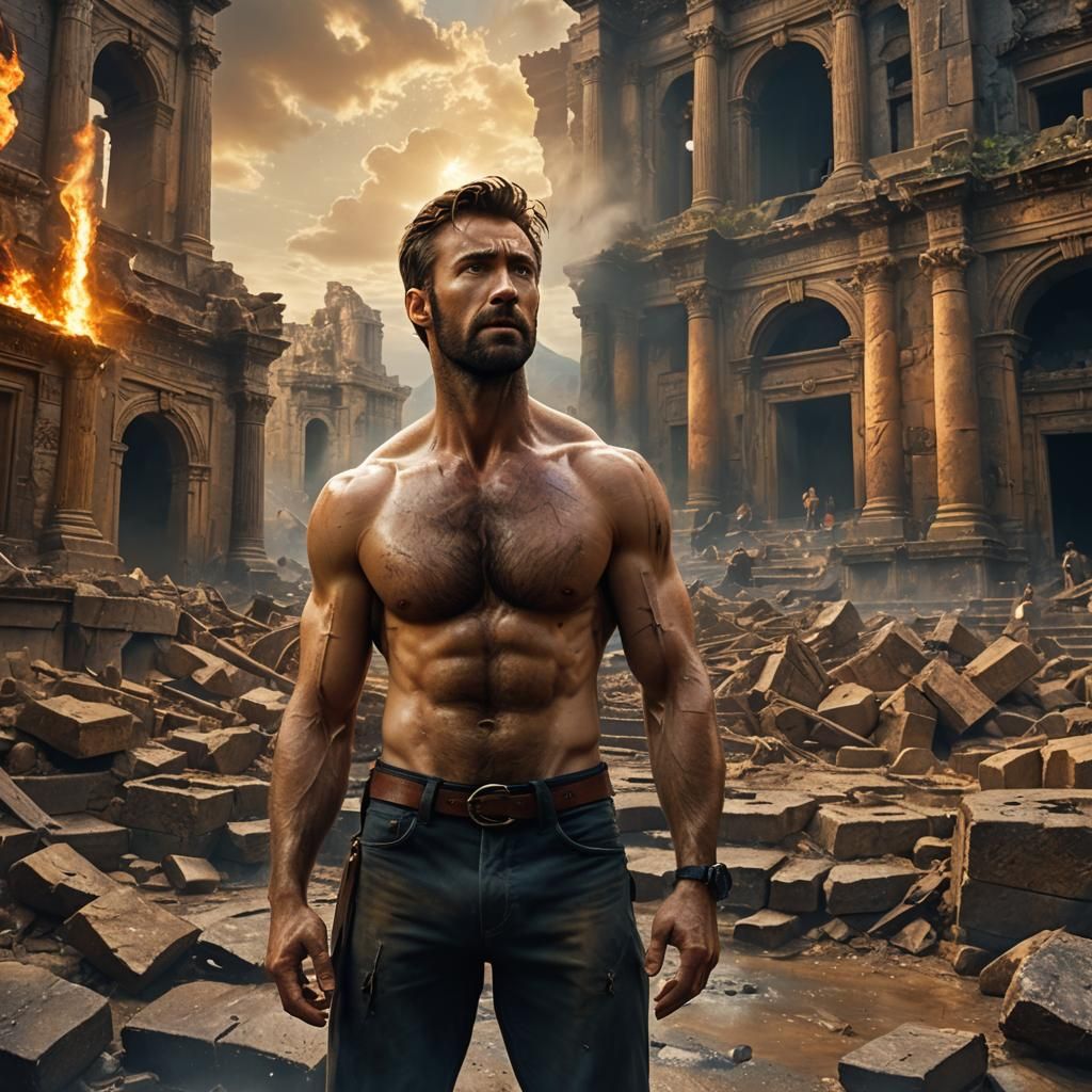 Heroic Hybrid Man in Mythical Ruins